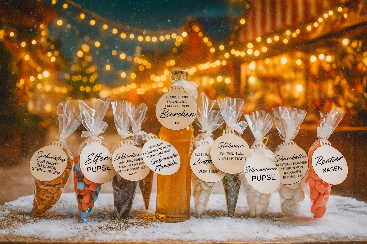 Dein eigener Weihnachtsmarkt in der Box – Geschenkidee mit Holzanhängern