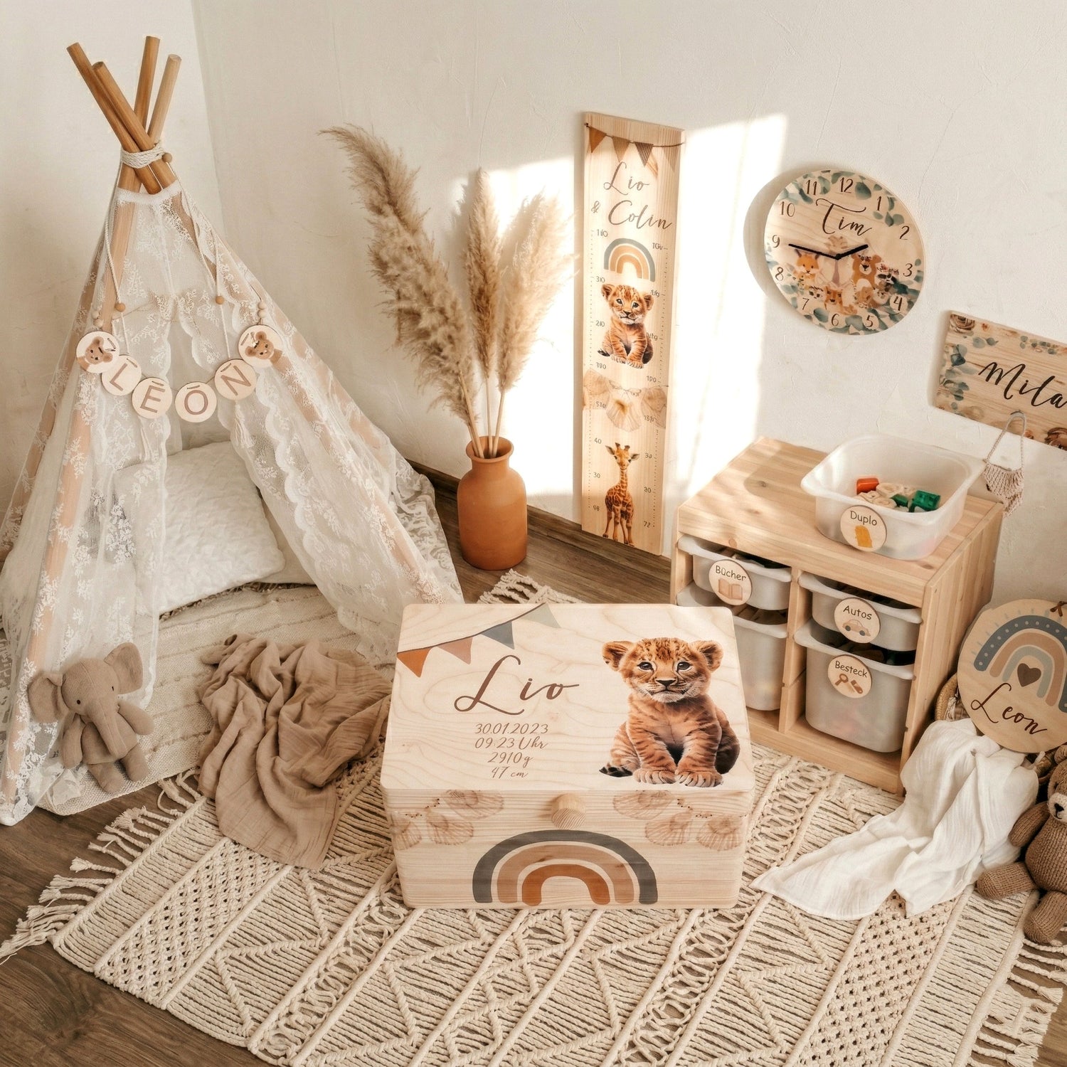 Personalisierte Geschenke zur Geburt mit Namen Erinnerungskiste Messlatte Baby Geschenkideen