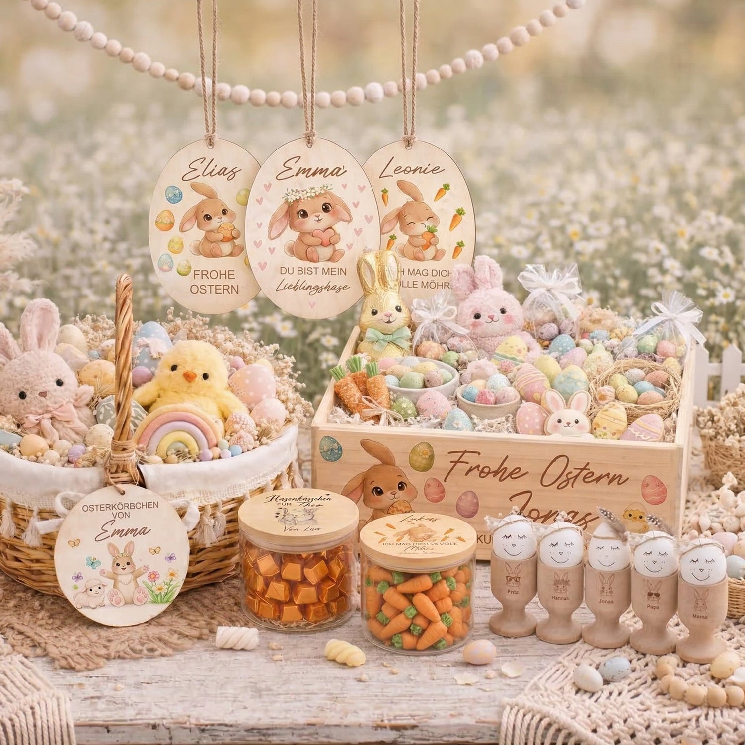 Personalisierte Geschenkideen zu Ostern mit Vorratsgläsern, Holz Ostereiern und Osterkörbchen mit Namen