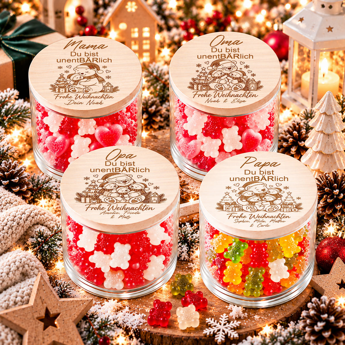 Personalisierte Weihnachtsgeschenke für Mama Papa Oma und Opa mit unentBÄRlich Bärenmotiven