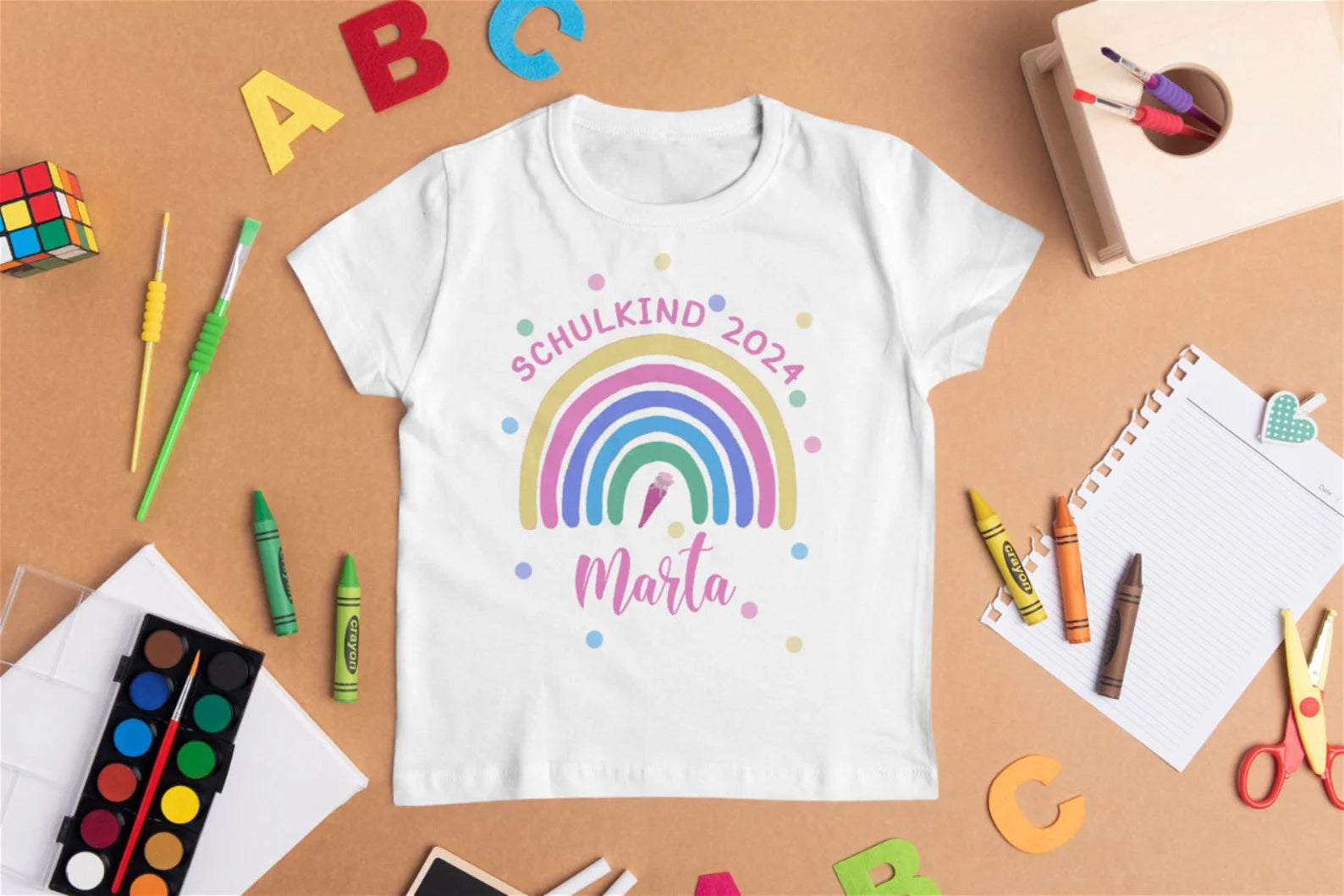 Schulkind T-Shirt Regenbogen pastell