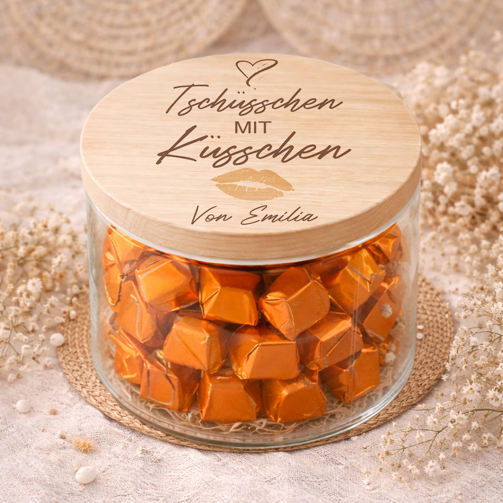 Abschiedsgeschenk Kollegen lustig Tschüsschen mit Küsschen Vorratsglas