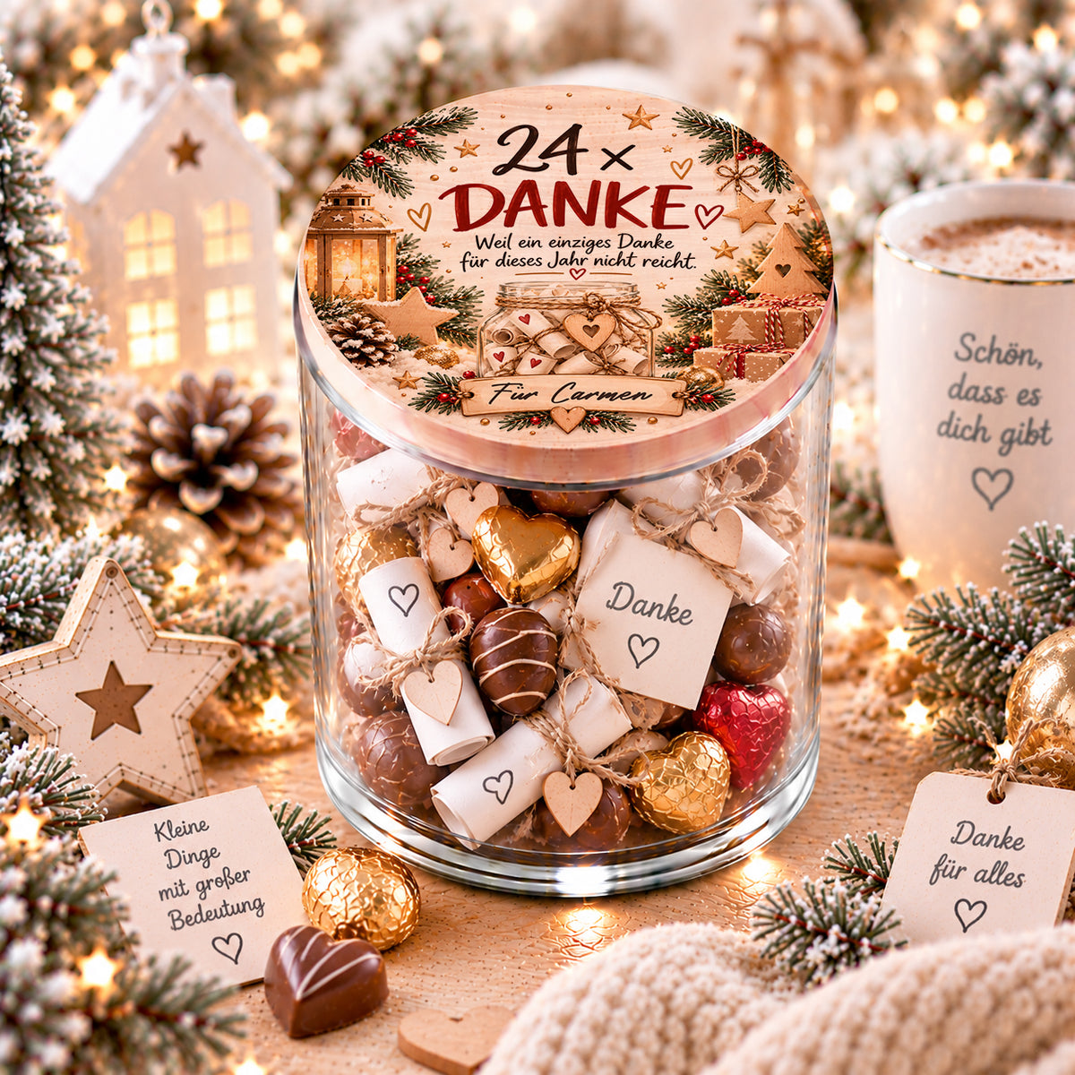Personalisierter 24x Danke Adventskalender mit Dankesbotschaften