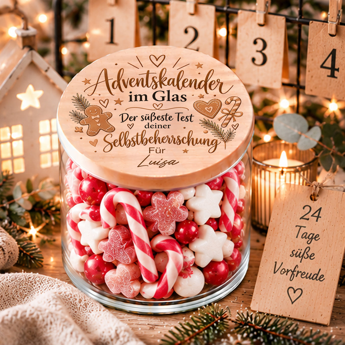 Personalisierter Adventskalender im Glas mit Name