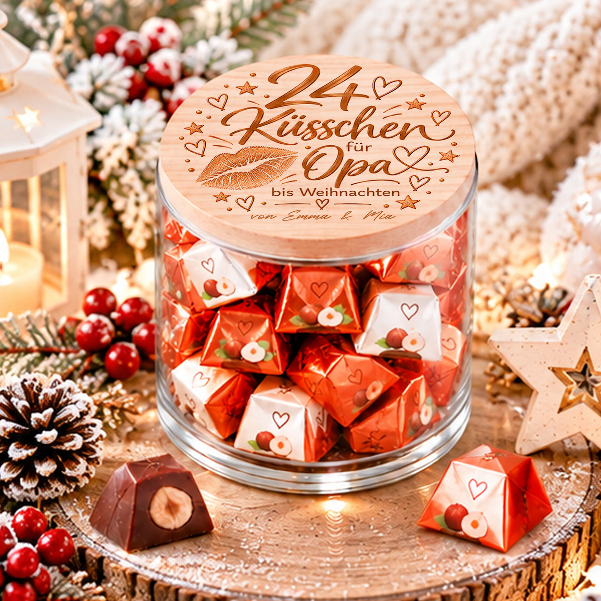 Personalisierter Adventskalender für Opa mit 24 Küsschen und Namenswidmung