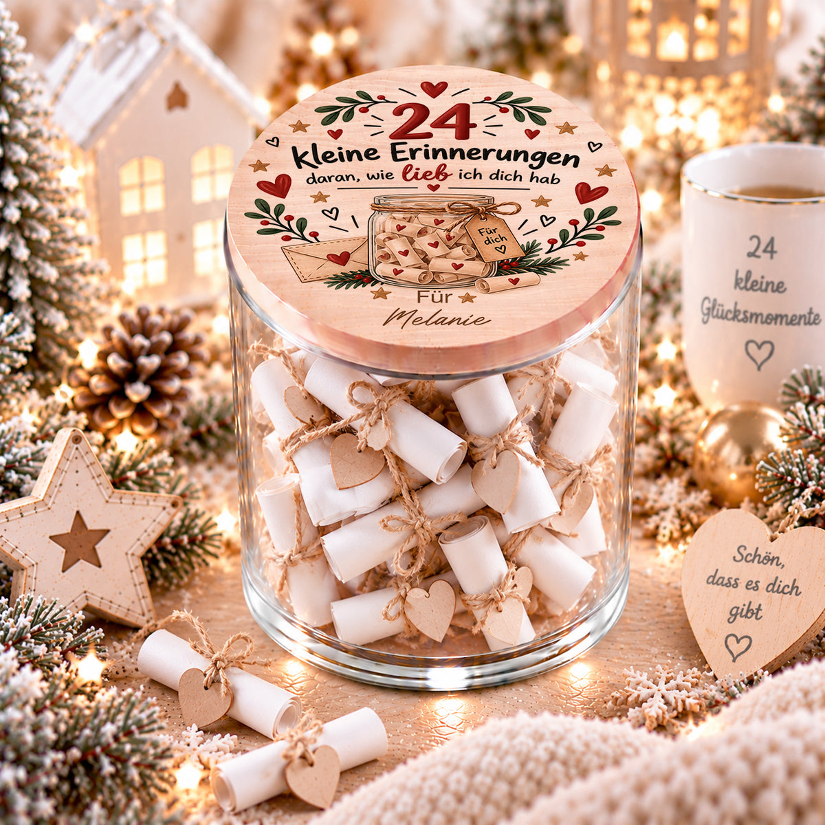 
Personalisierter Adventskalender mit 24 kleinen Erinnerungen und Wunschname
