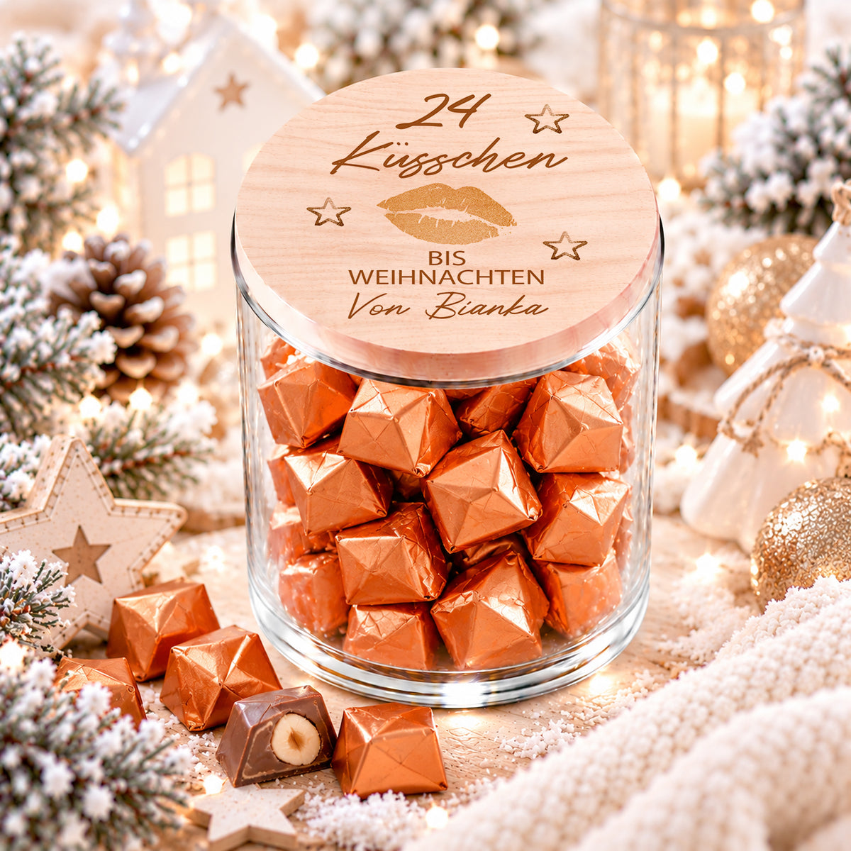 Personalisierter Adventskalender 24 Küsschen bis Weihnachten im Glas