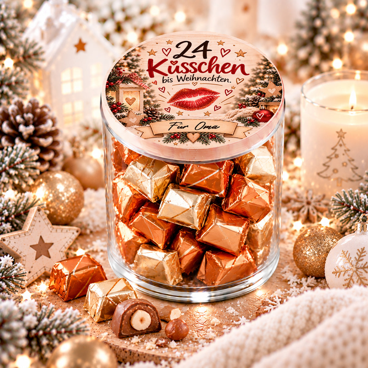 Personalisierter Adventskalender 24 Küsschen bis Weihnachten