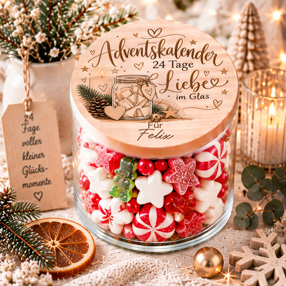 24 Tage Liebe im Glas als personalisierter Adventskalender mit Name