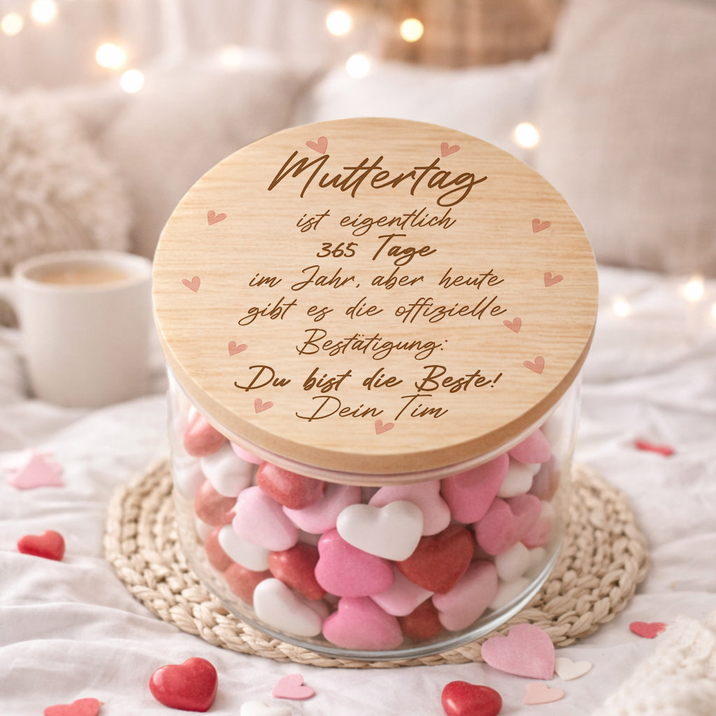 Muttertag Geschenk für Mama personalisiert Vorratsglas Beste Mama der Welt – Muttertagsgeschenk von Kindern – Vorratsglas mit Holzdeckel