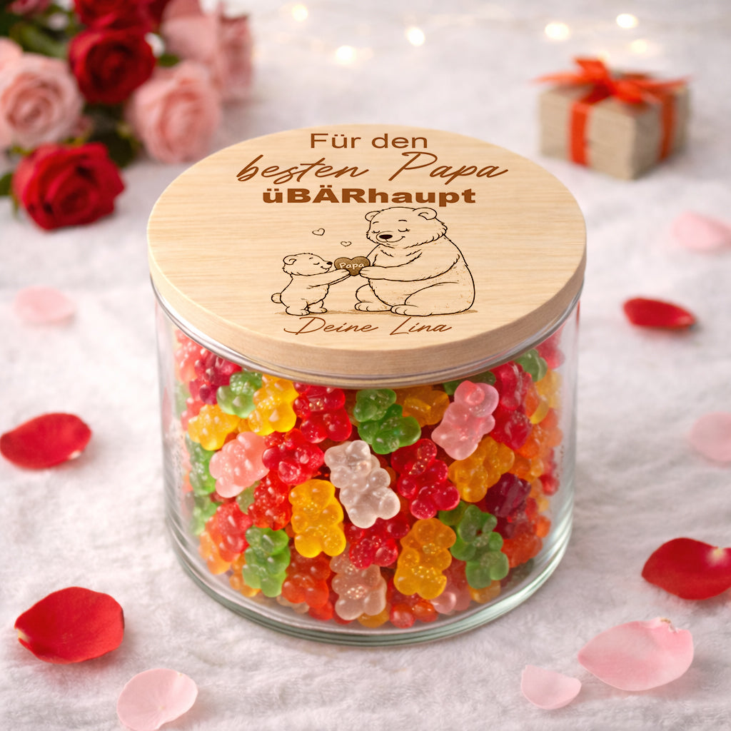 Papa Geschenk personalisiert Bester Papa ÜBÄRhaupt Glas Vatertagsgeschenk Vorratsglas Gummibärchen Papa Geschenk unentBÄRlich Geburtstag