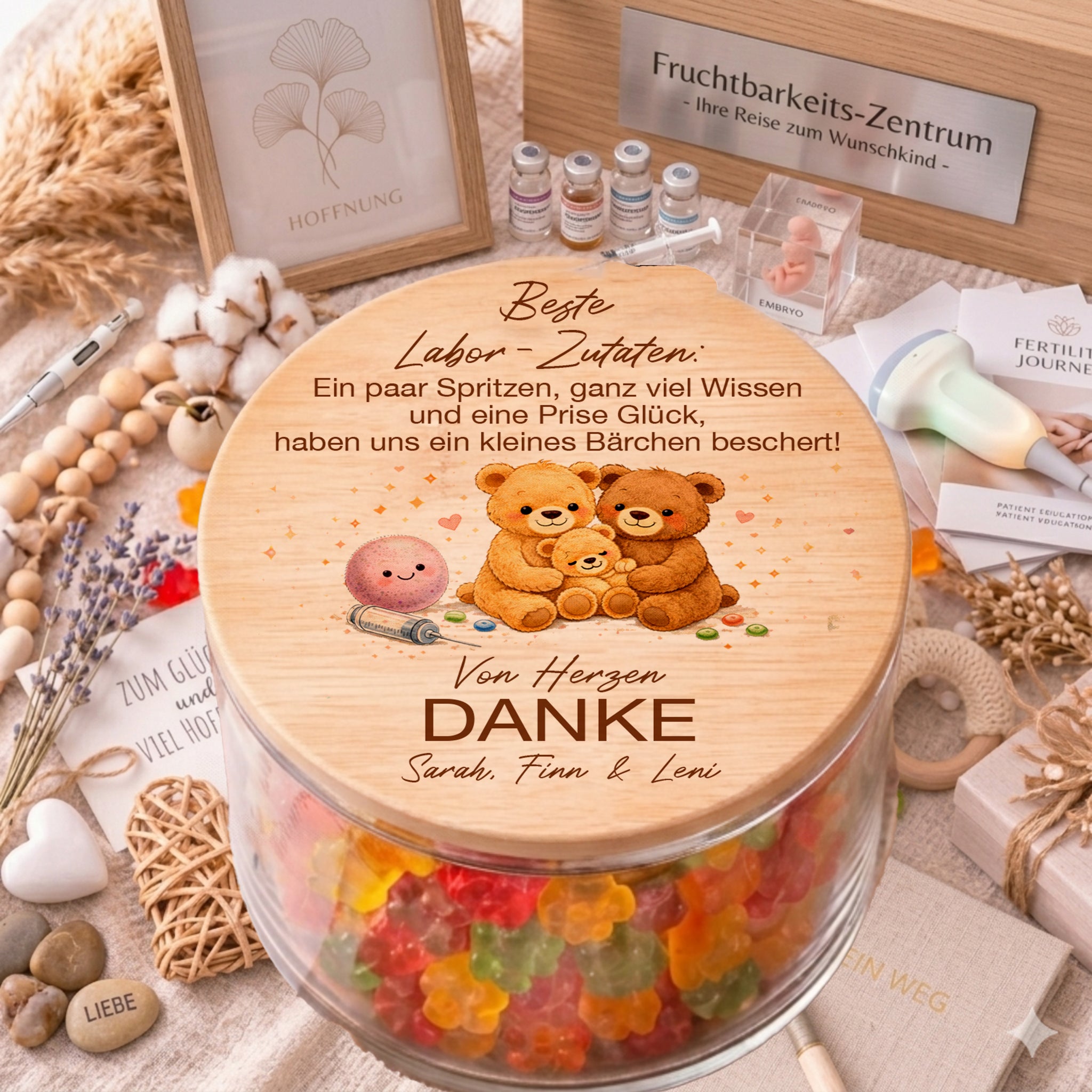 Danke Geschenk Kinderwunschklinik Vorratsglas personalisiert beste Labor Zutaten Bärchen IVF Dankeschön