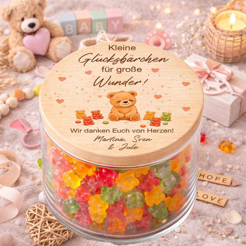 Danke Geschenk Kinderwunschklinik Vorratsglas personalisiert Glücksbärchen große Wunder