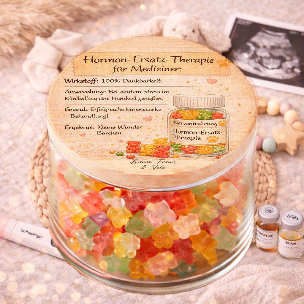 Danke Geschenk Kinderwunschklinik Vorratsglas personalisiert Hormon Ersatz Therapie Nervennahrung IVF