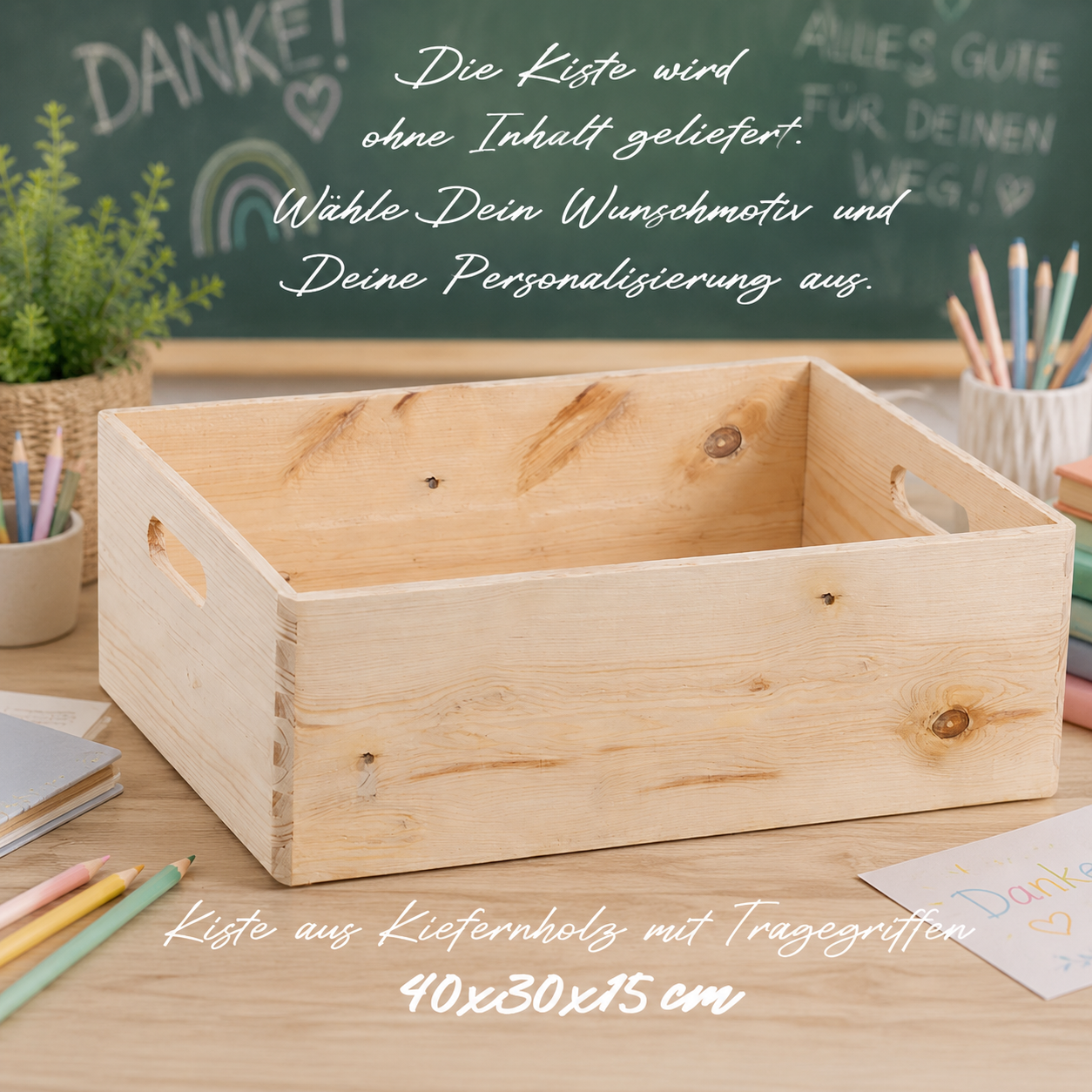 Lehrerin Geschenk personalisiert mit Kindernamen – Holzkiste als Abschiedsgeschenk der Klasse – Schulabschluss Grundschule