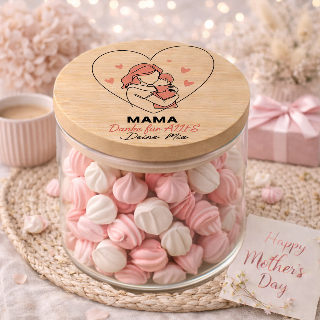 Personalisiertes Danke Mama Geschenk mit Gravur und Mutter Kind Motiv im Herz