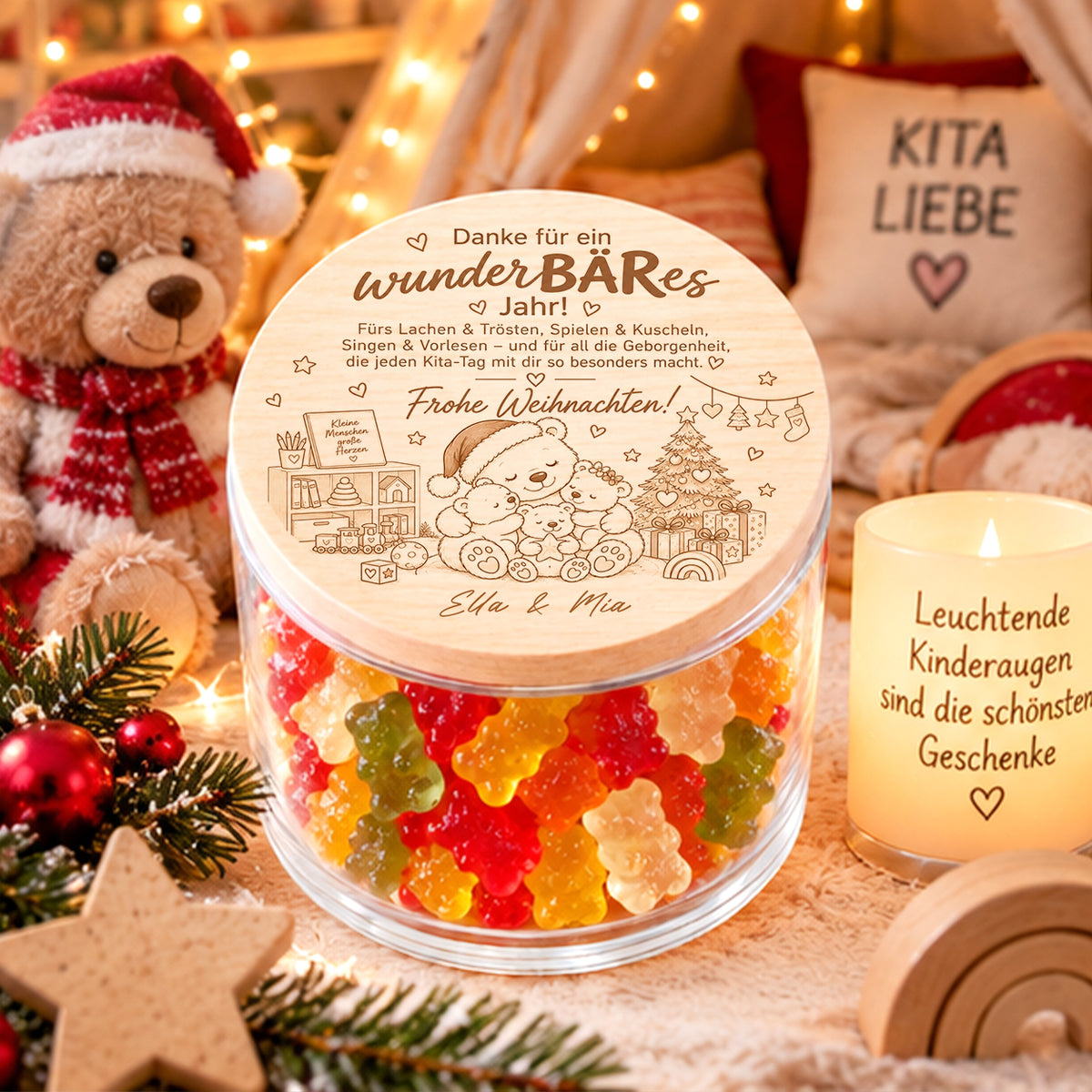 Personalisiertes Dankeschön für Erzieherin zu Weihnachten – Vorratsglas mit Bärenmotiv und Namen