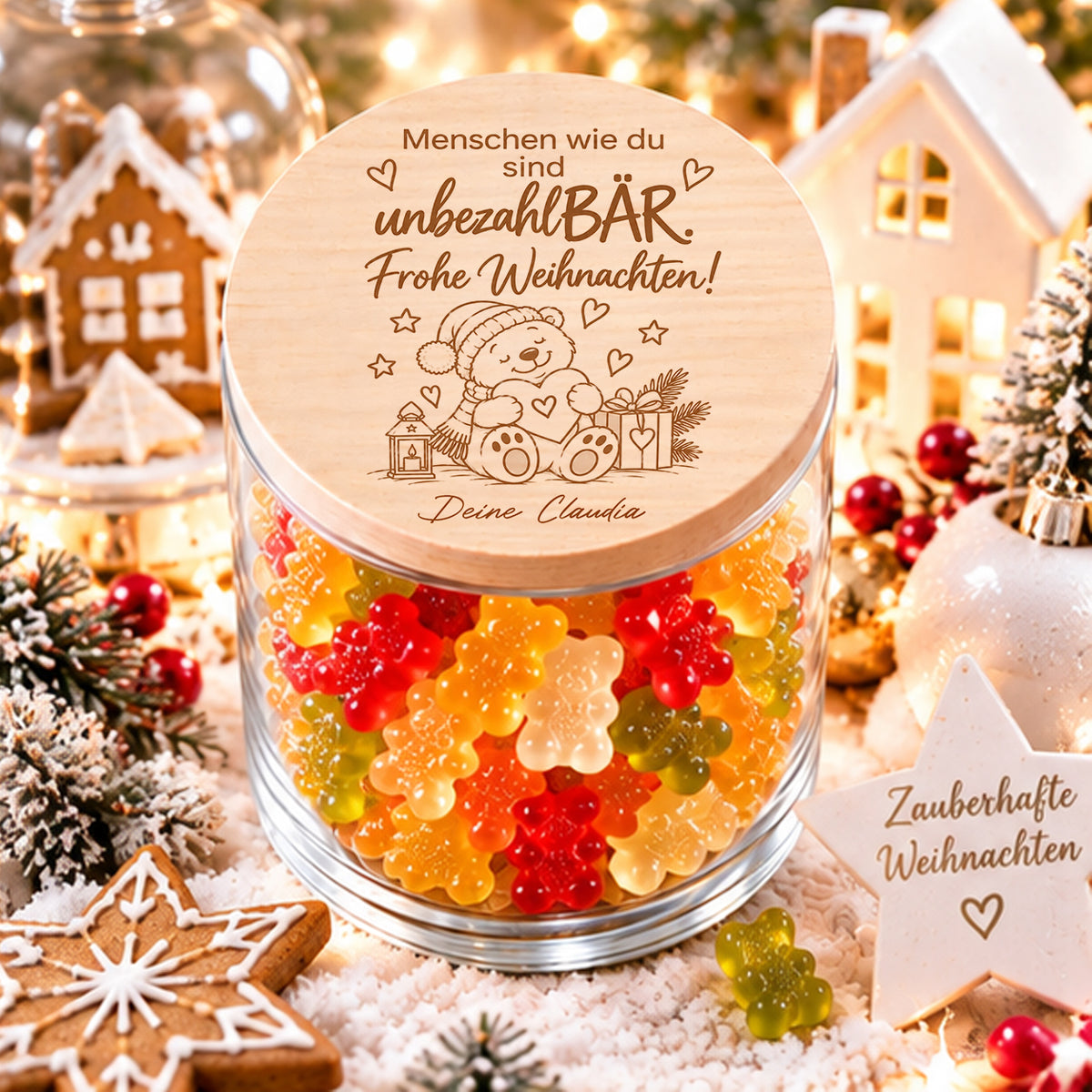 Personalisiertes Dankeschön Geschenk zu Weihnachten mit Bärenmotiv