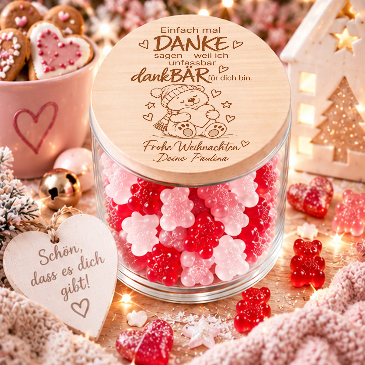 Personalisiertes Dankeschön Weihnachtsgeschenk mit dankBÄR Spruch und Weihnachtsbär