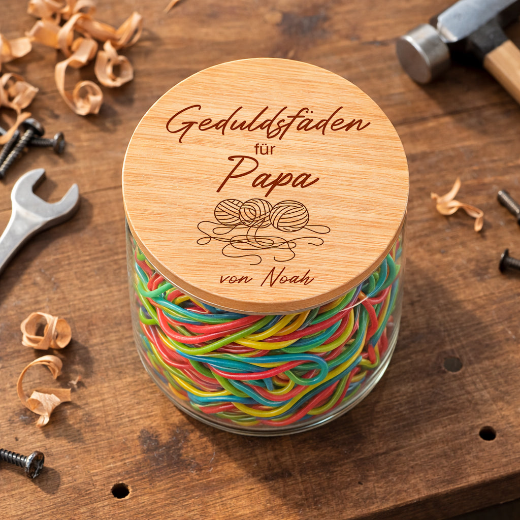 Geduldsfaden für Papa lustiges Papa Geschenk personalisiert Vatertagsgeschenk Papa witziges Geschenk von Kindern Papa Süßigkeiten Glas