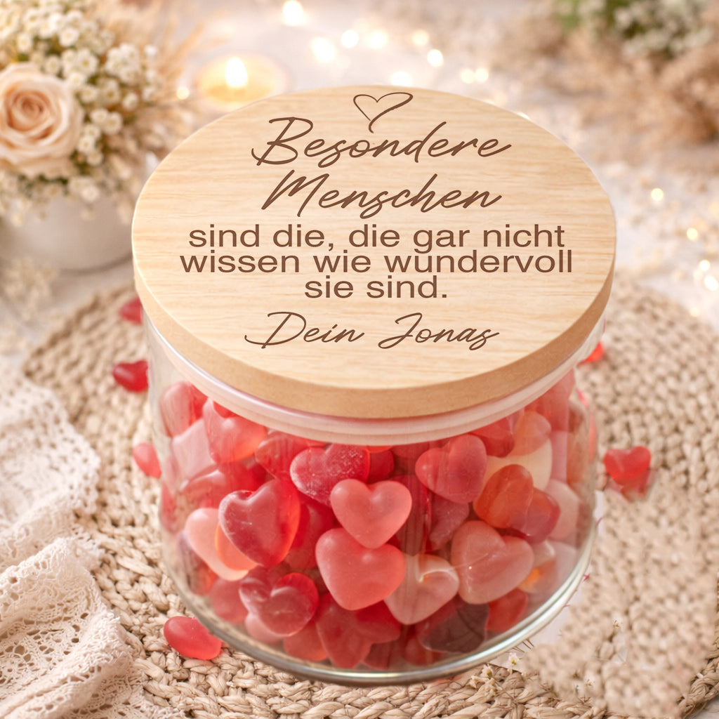 Geschenk für besondere Menschen personalisiertes Vorratsglas mit Gravur