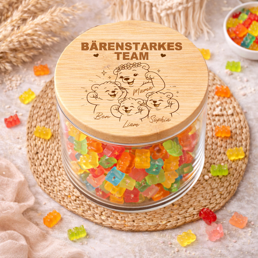 Personalisiertes Muttertagsgeschenk mit Kindernamen Vorratsglas Mama Bärenstarkes Team Geschenk Familien Geschenkidee Mutter Geburtstag Bär