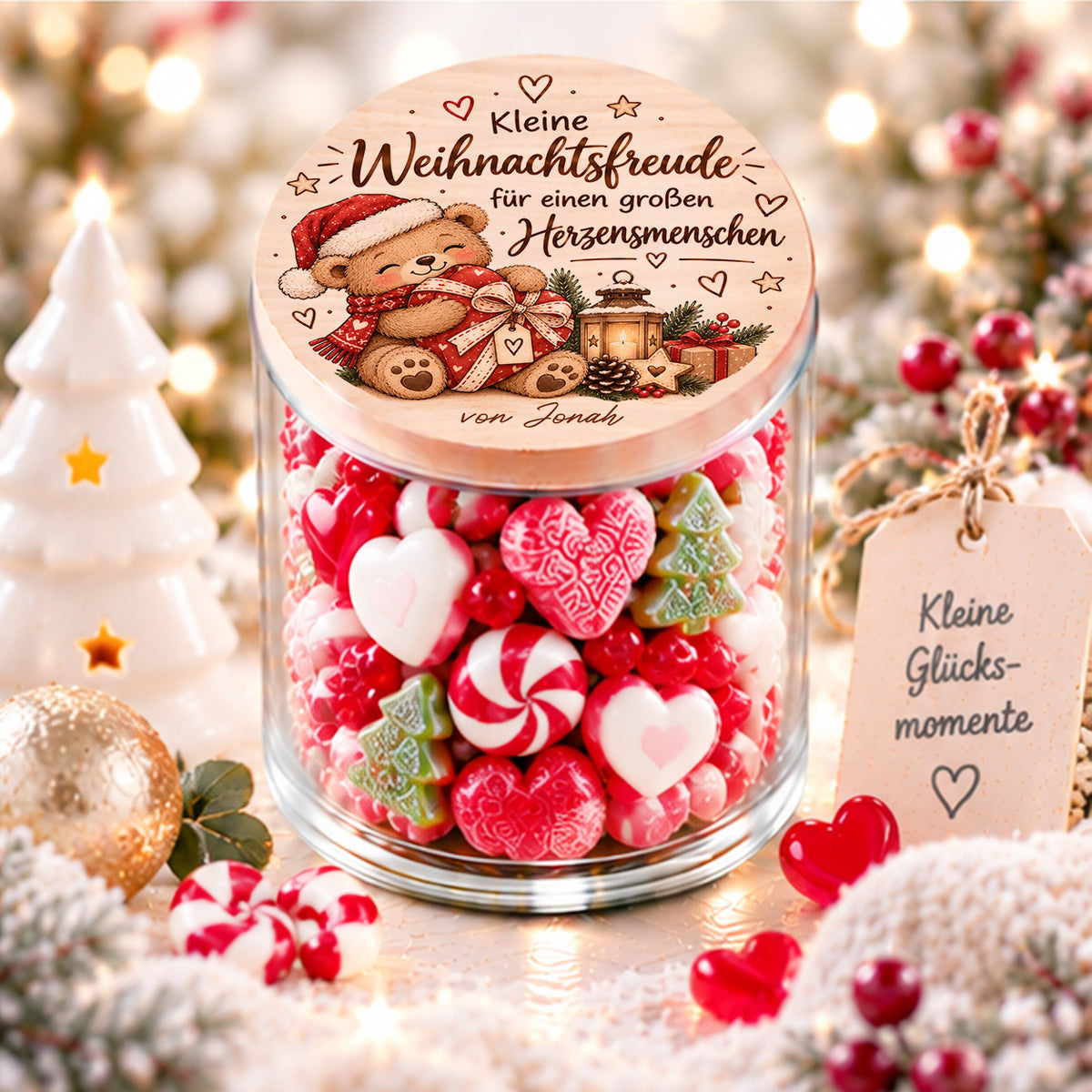 Personalisiertes Weihnachtsgeschenk für einen Herzensmenschen – Vorratsglas mit Holzdeckel und Namen