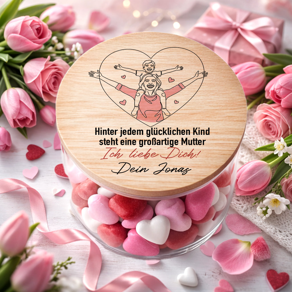 Personalisiertes Mama Geschenk – Hinter jedem glücklichen Kind steht eine großartige Mutter Vorratsglas Muttertagsgeschenk mit Name