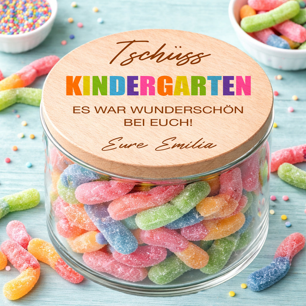 Personalisiertes Kita Abschied Geschenk Vorratsglas Tschüss Kindergarten mit Namen