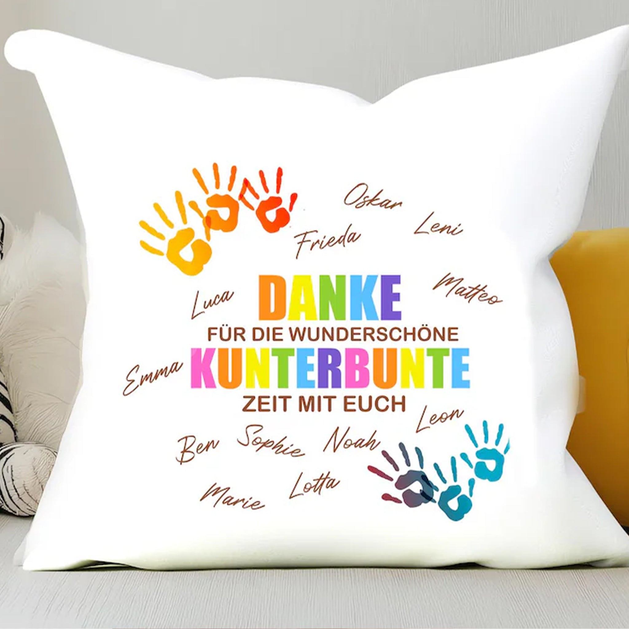 Kita Abschied Kissen personalisiert Danke Geschenk mit Kindernamen für Erzieher