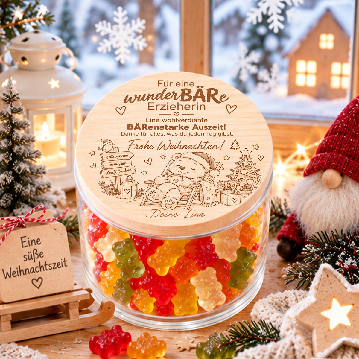 Personalisiertes Weihnachtsgeschenk für Erzieherin mit wunderBÄRe Erzieherin Motiv und Namen