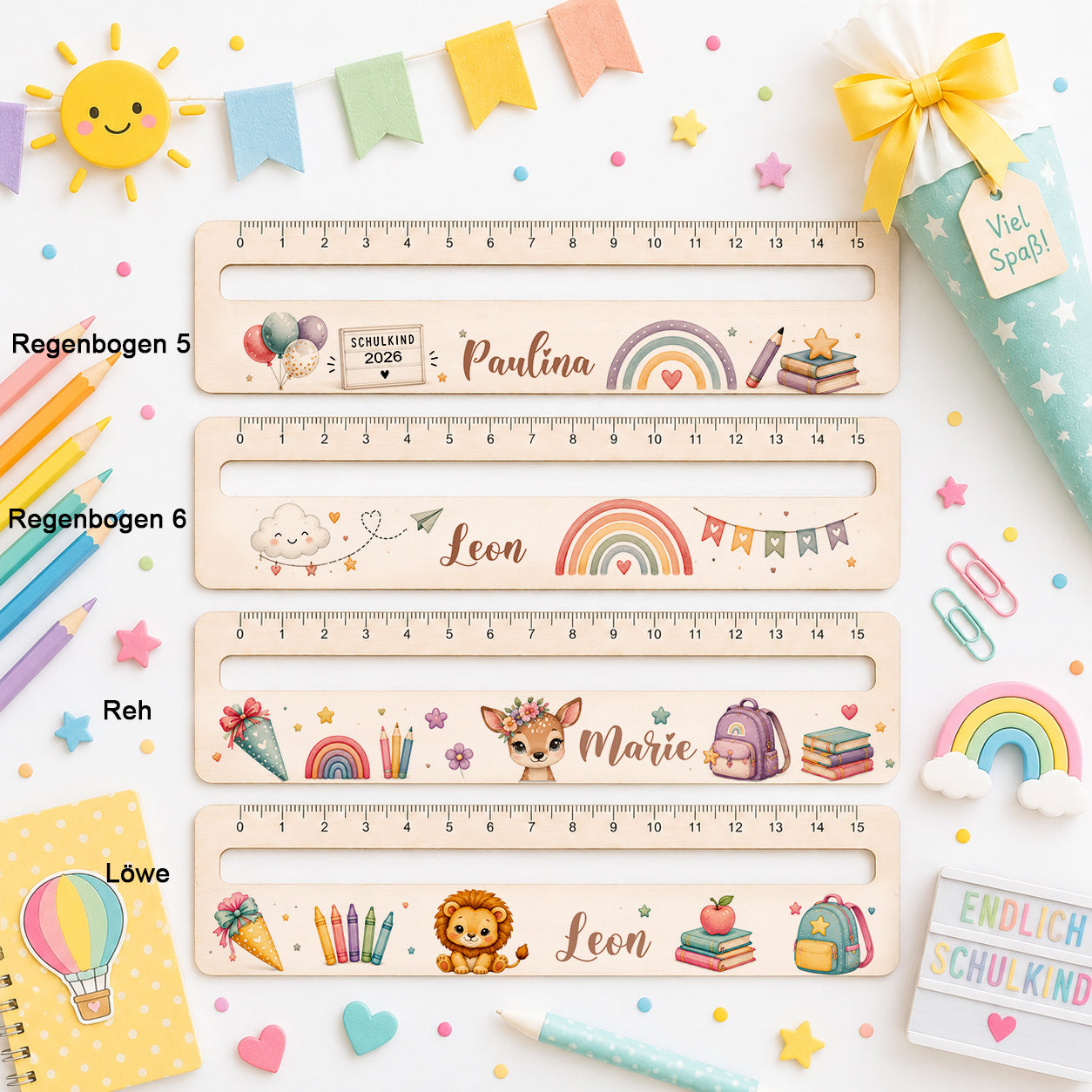Personalisierte Lesehilfe aus Naturholz mit Name & Lineal – Handgefertigtes Geschenk zur Einschulung