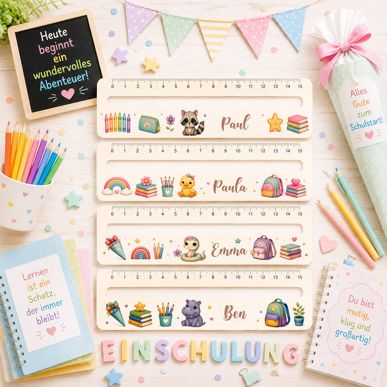 Personalisierte Lesehilfe mit Name | Waschbär, Küken & Tiermotive