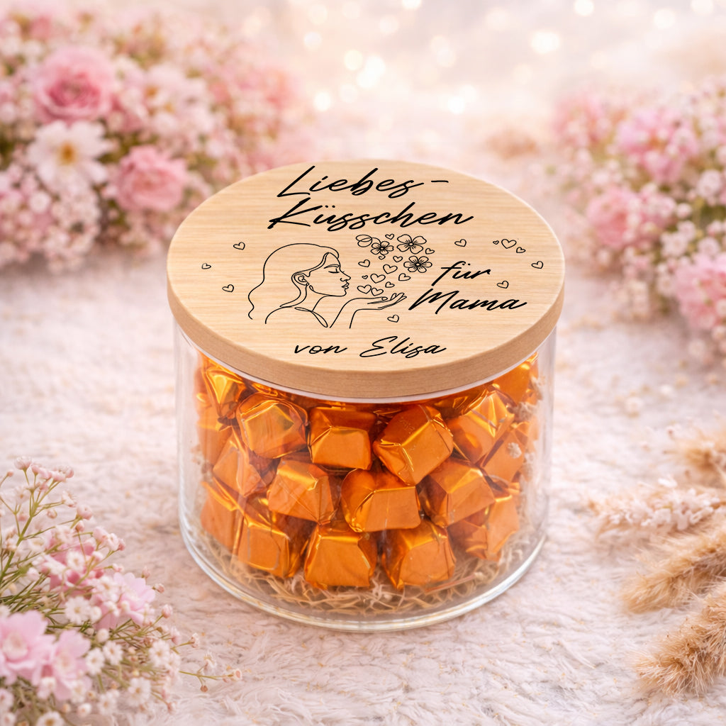 Personalisiertes Vorratsglas Ferrero Küsschen für Mama Liebes Küsschen Muttertagsgeschenk Idee Mama Geschenk zum Geburtstag