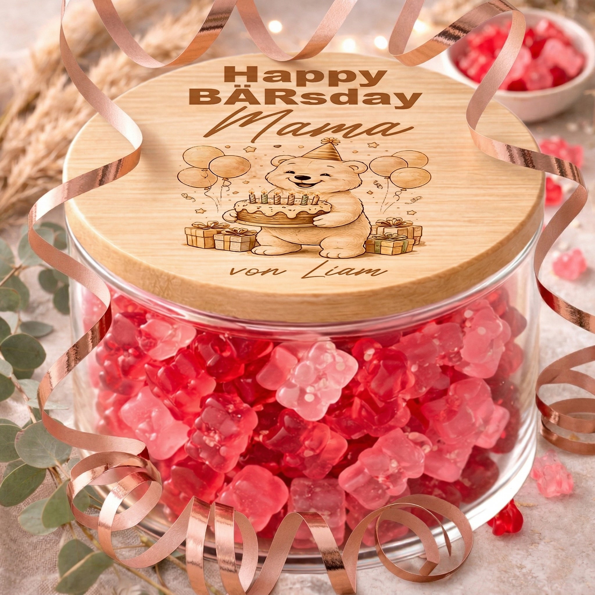 Personalisiertes Mama Geburtstagsgeschenk Vorratsglas Happy BÄRsday mit Namen