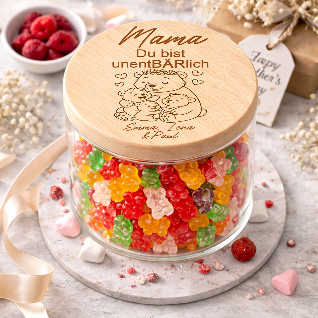 Geschenk für Mama personalisiert Muttertagsgeschenk von mehreren Kindern Vorratsglas Mama du bist unentBÄRlich Familien Geschenk