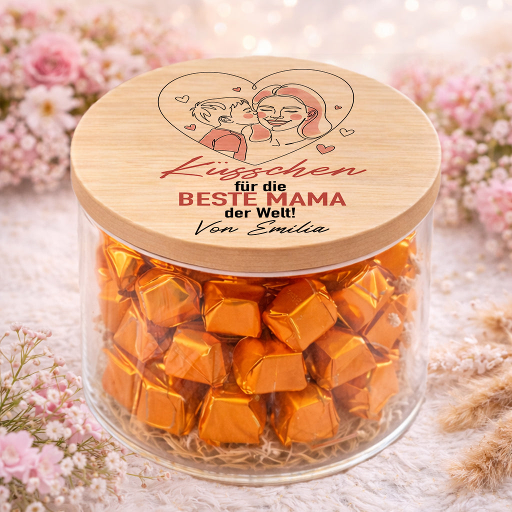 Personalisiertes Mama Geschenk mit Küsschen Motiv – Vorratsglas mit Namen als liebevolle Geschenkidee für Muttertag oder Geburtstag