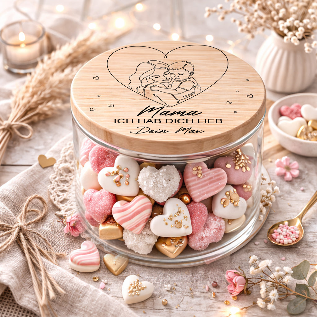 Personalisiertes Vorratsglas Mama mit Spruch „Ich hab dich lieb“ und Name – emotionales Geschenk für Muttertag oder Geburtstag
