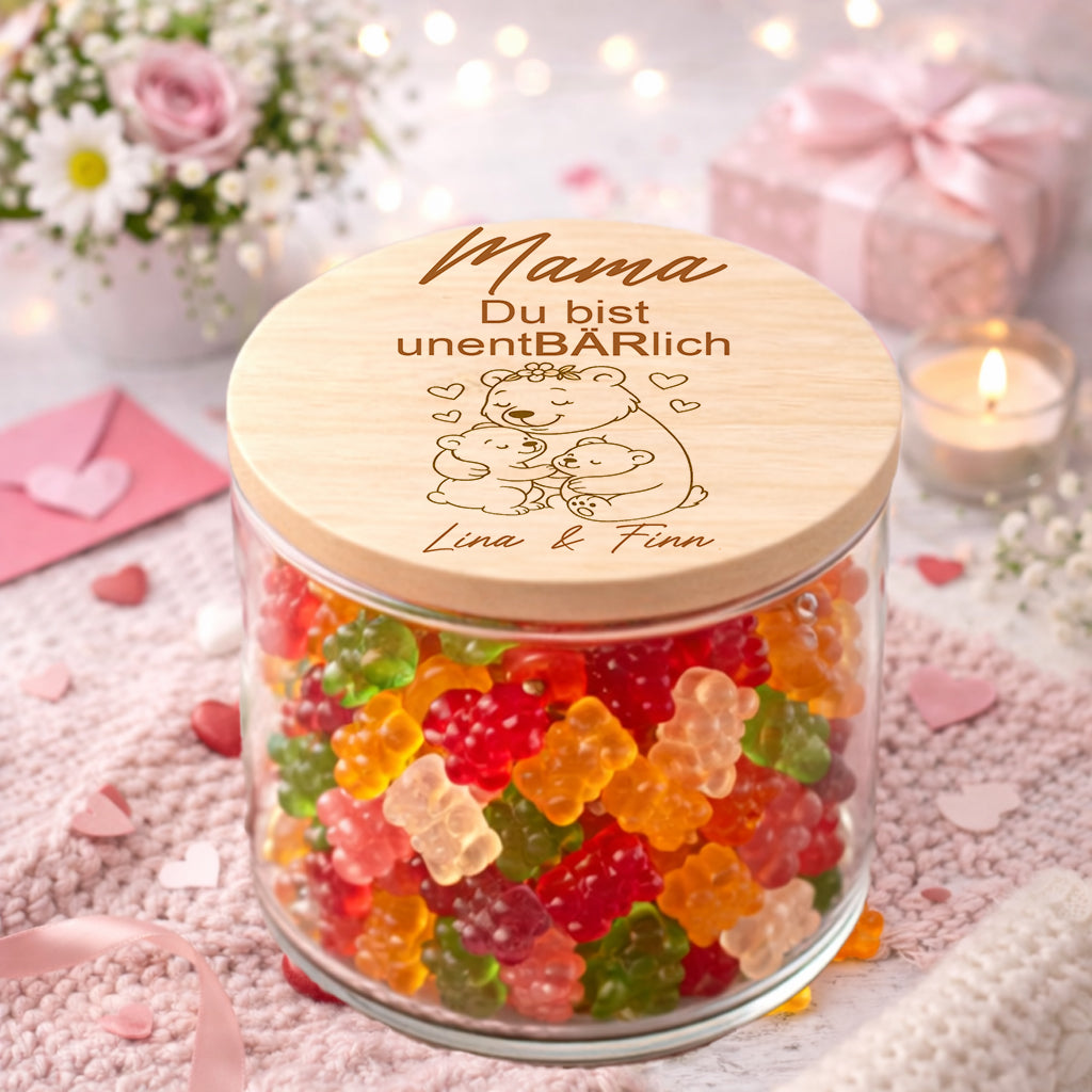Geschenk für Mama personalisiert Muttertagsgeschenk von mehreren Kindern Vorratsglas Mama du bist unentBÄRlich Familien Geschenk