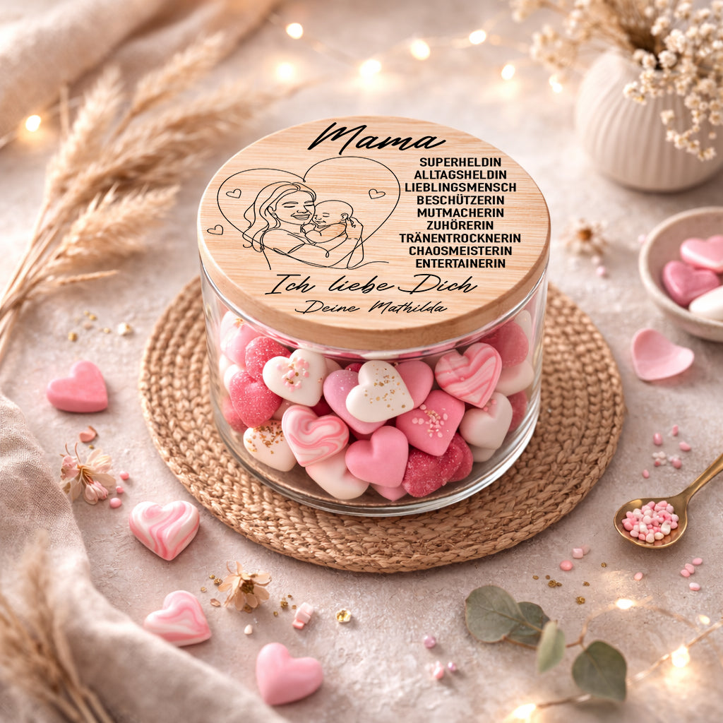 Geschenk für Mama personalisiert Vorratsglas Mama Superheldin Alltagsheldin Muttertagsgeschenk mit Name
