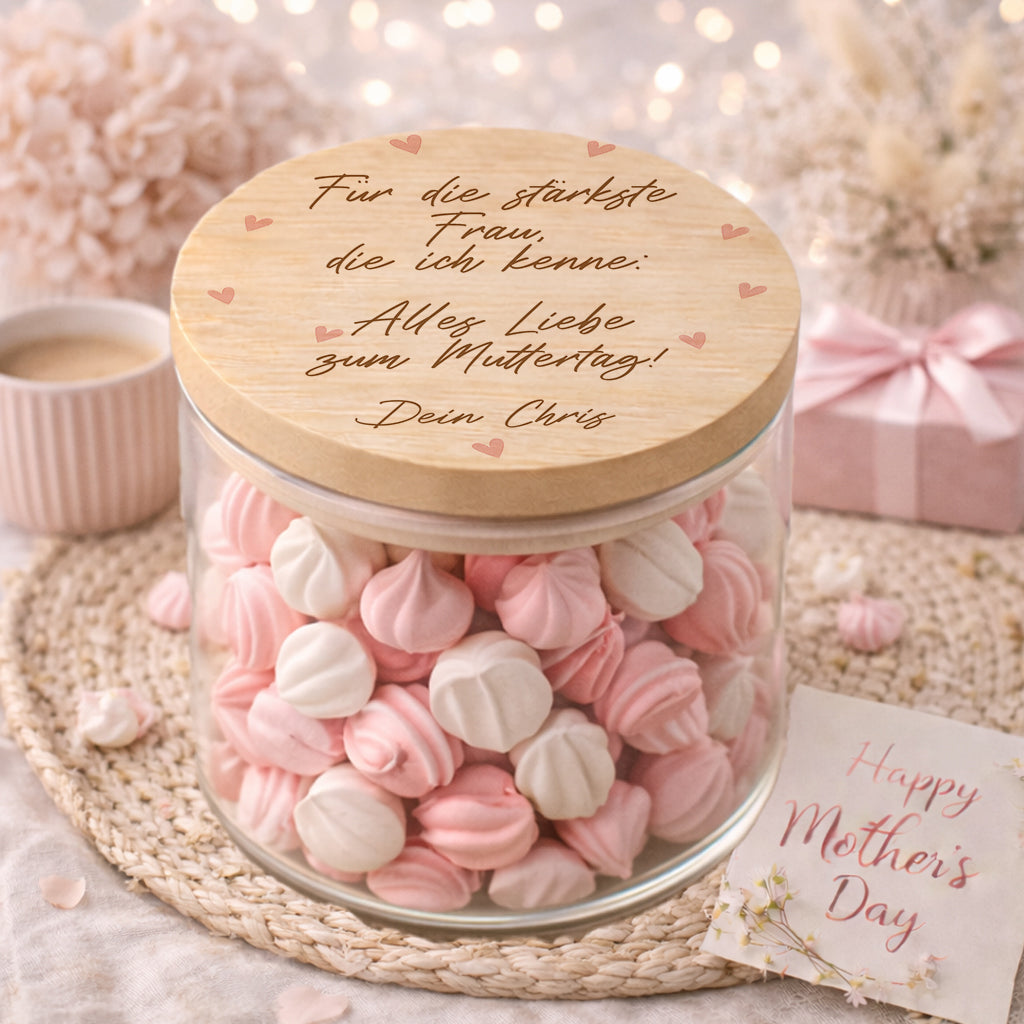 Muttertag Geschenk für Mama personalisiert Vorratsglas Beste Mama der Welt – Muttertagsgeschenk von Kindern – Vorratsglas mit Holzdeckel