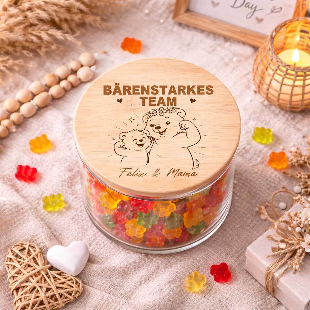 Personalisiertes Muttertagsgeschenk mit Kindernamen Vorratsglas Mama Bärenstarkes Team Geschenk Familien Geschenkidee Mutter Geburtstag Bär