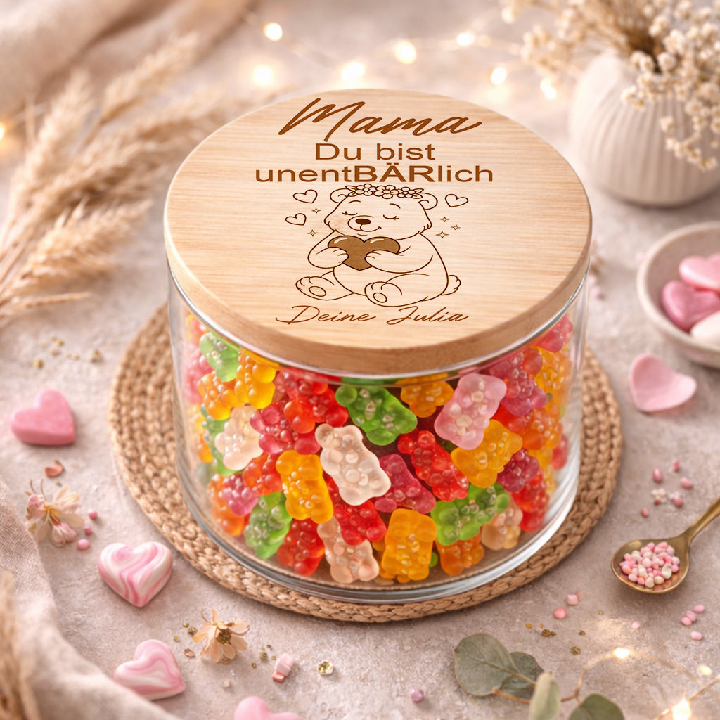 Muttertagsgeschenk personalisiert Mama Geschenk Mama du bist unentBÄRlich Geschenk für Mama Vorratsglas Gummibärchen Geburtstag Muttertag