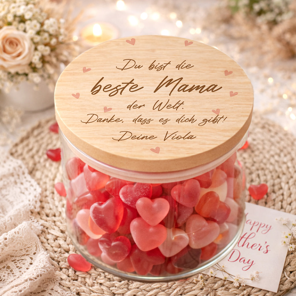 Muttertagsgeschenk personalisiert Vorratsglas Muttertag mit Name Geschenk für die beste Mama der Welt Glas mit Holzdeckel