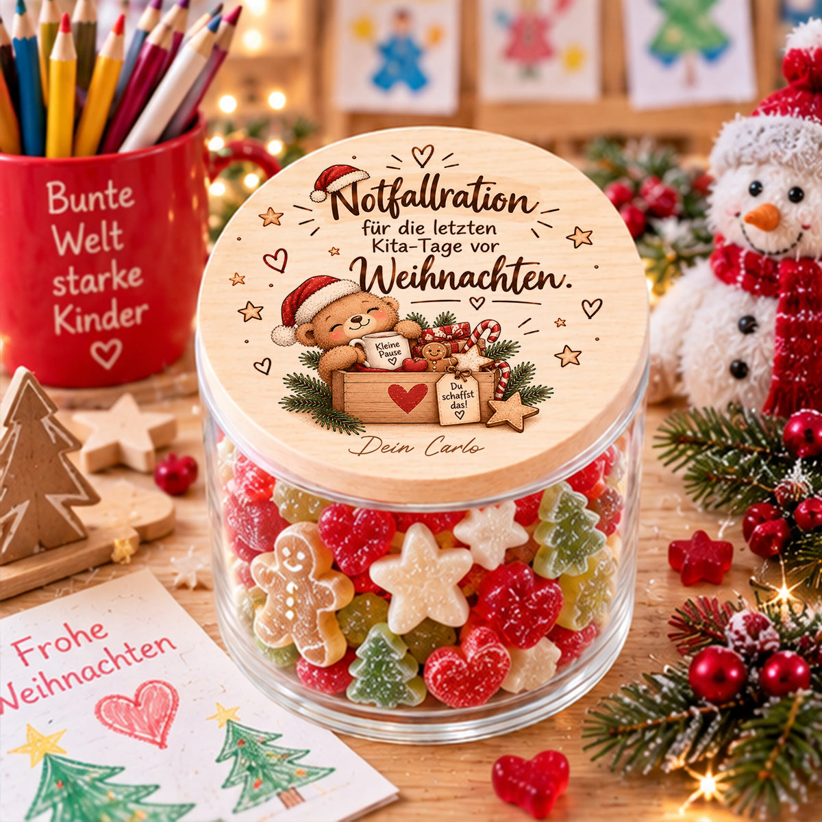 Nervennahrung für Erzieherin zu Weihnachten – personalisierte Notfallration für die letzten Kita-Tage