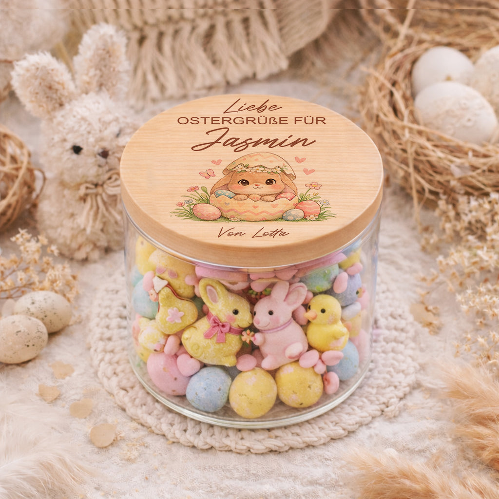 Personalisierte Osterdeko Vorratsglas mit Hasenmotiv