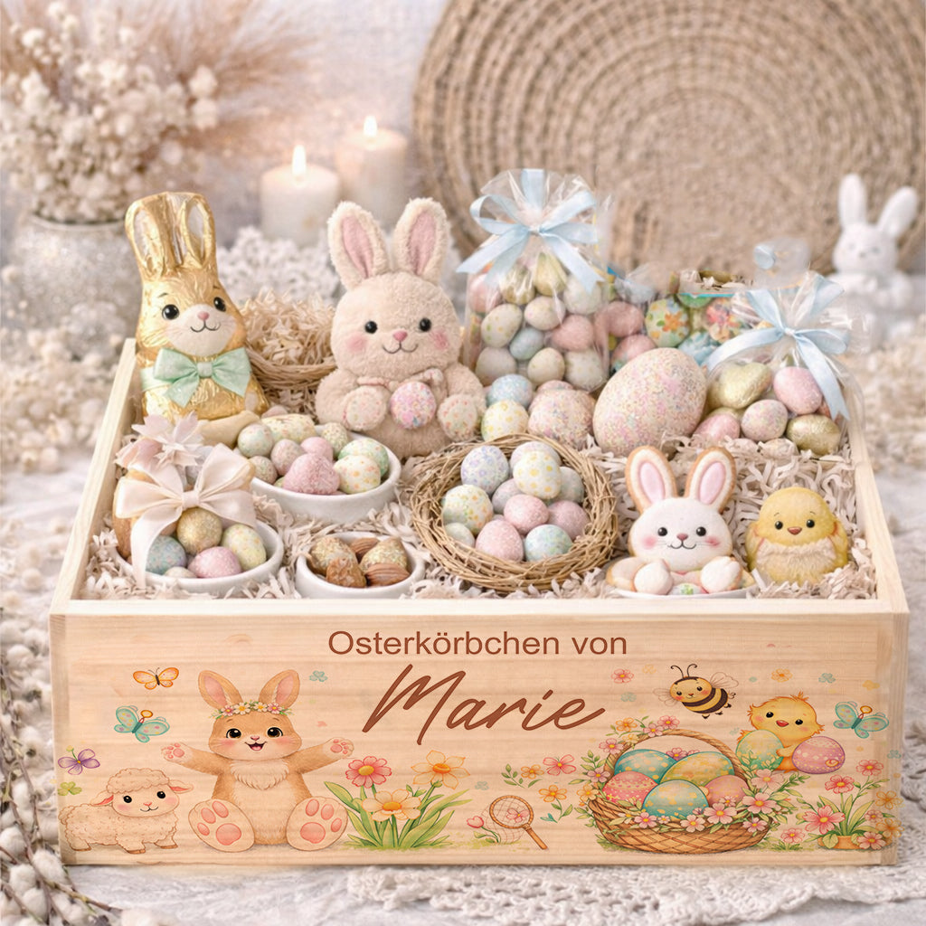 Personalisierte Osterkiste aus Holz mit Name Osternest Osterkorb Nachhaltiges Ostergeschenk für Kinder & Familie