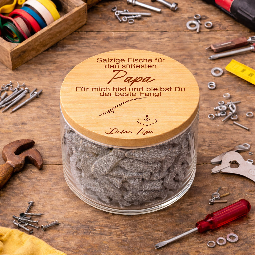 Papa Angler Geschenk personalisiert lustiges Vatertagsgeschenk Papa Geschenk Glas Vatertag Geschenk von Kind Vorratsglas bester Fang Papa