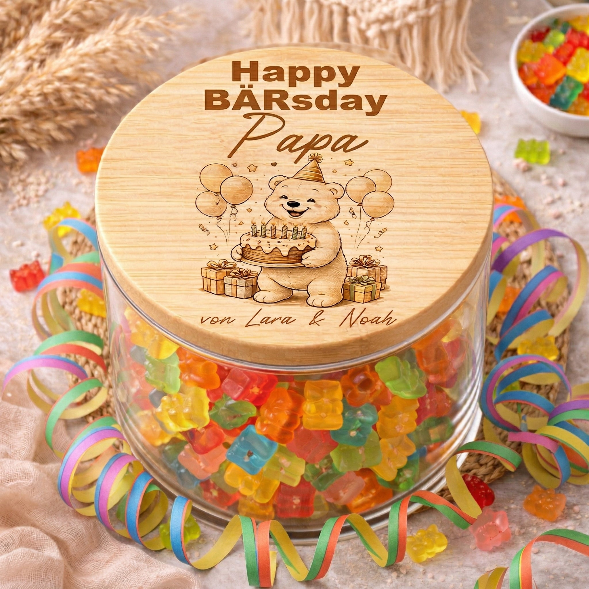 Personalisiertes Papa Geburtstagsgeschenk Vorratsglas Happy BÄRsday mit Namen
