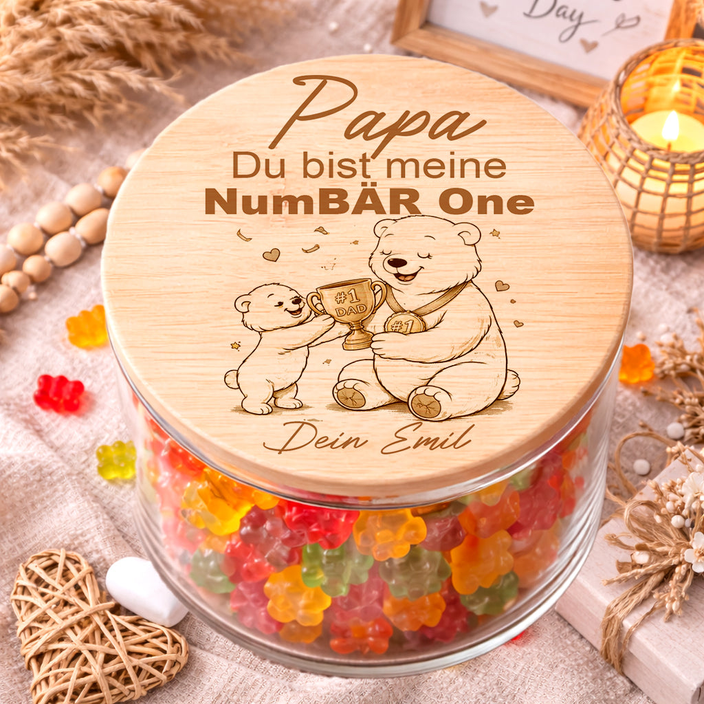 Personalisiertes Papa Geschenk Vorratsglas NumBÄR One mit Namen